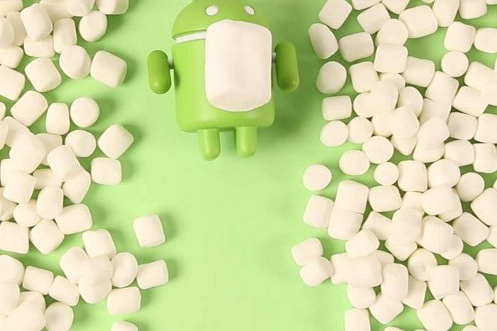 The Android Mascot surrounded by marshmallows