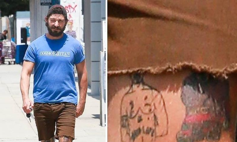 Shia LaBeouf tattoos Tupac Shakur on his left thigh