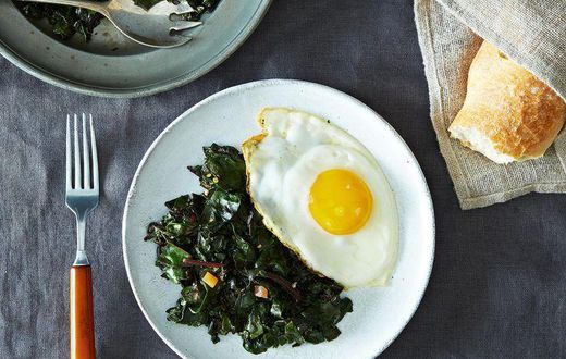 beet-greens with fried egg