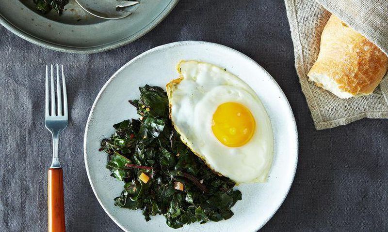 beet-greens with fried egg