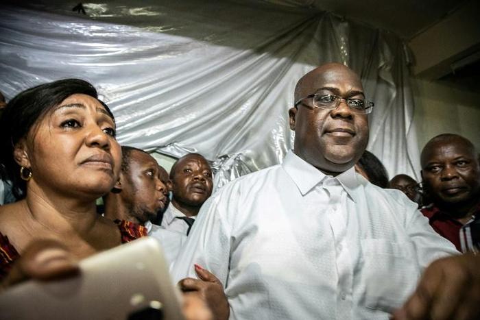 Tshisekedi, surrounded by his wife, relatives and supporters, shortly after the national election commission declared him winner of the December 30 ballot