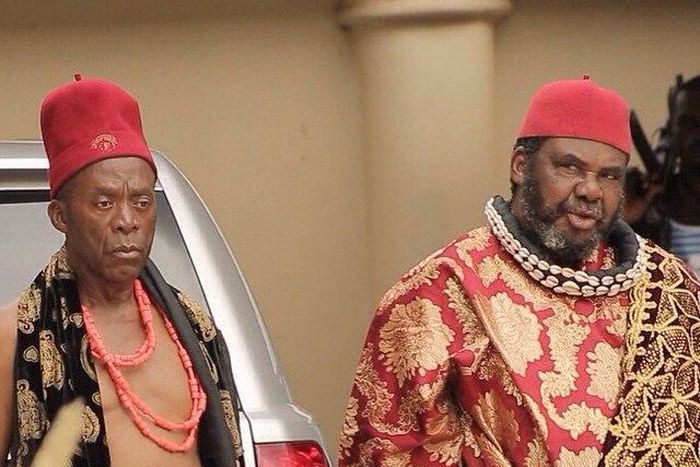 Zulu Adigwe and Pete Edochie on the set of Forbidden Land