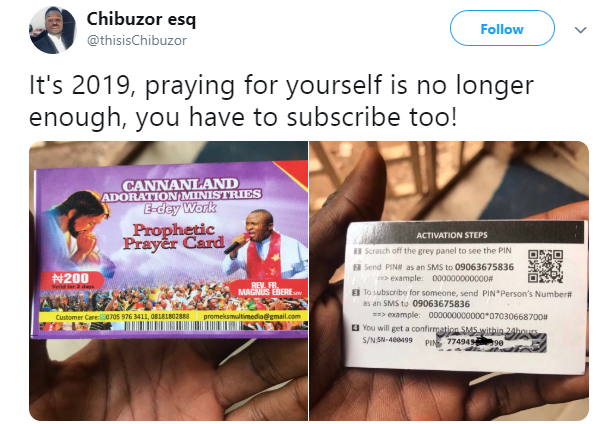 Church sells prophetic prayer recharge card to members