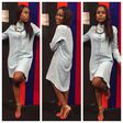 Berla Mundi totally rocks in this shirt dress over heels