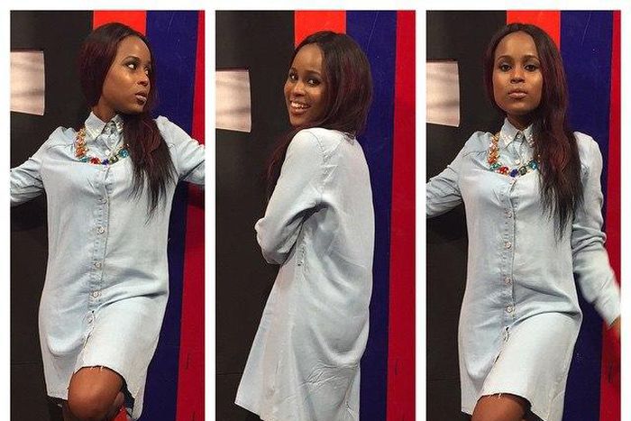 Berla Mundi totally rocks in this shirt dress over heels