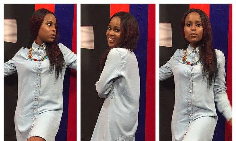 Berla Mundi totally rocks in this shirt dress over heels