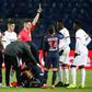 Referee Karim Abed showed a yellow card to Rennes forward Mbaye Niang after a foul on PSG defender Thilo Kehrer