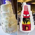 The couple's bridal/DC Comics wedding cake