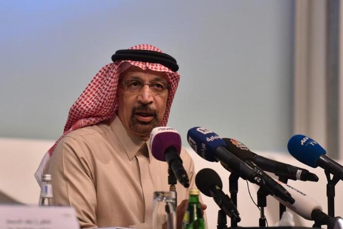 Saudi Energy Minister Khaled al-Falih speaks at a press conference in Riyadh on January 9, 2019
