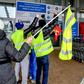 About 30 "yellow vest" protestors joined striking employees at a hardware store in Englos, northern France, on Friday who were seeking higher pay