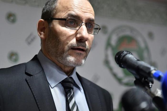 Abderrazak Makri, general secretary for Algeria's Movement for the Society of Peace, speaks during a press conference in May 2017