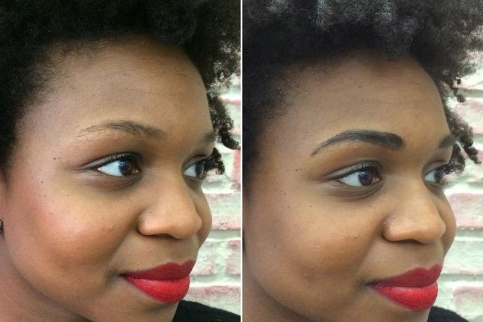 Before and after eyebrow wig extension application