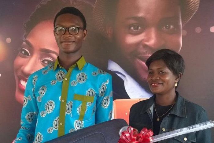 The first proud winner of Juliet Ibrahim's brand new Hyundai i10 car.