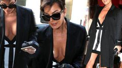 Kris Jenner goes bra less in Paris, France