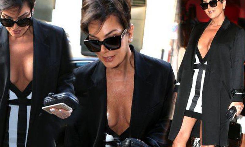 Kris Jenner goes bra less in Paris, France
