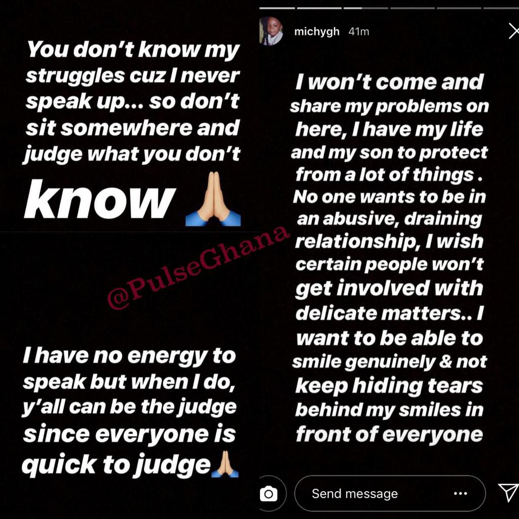 Shatta Michy's Instastrory posts