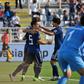 Yuya Osako is congratulated by Japanese teammates Yuto Nagatomo and Takumi Minamino after scoring in Wednesday's 3-2 win over Turkmenistan at the Asian Cup