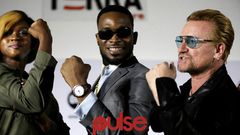 Waje, D'banj and Bono at ONE campaign press conference in Lagos.
