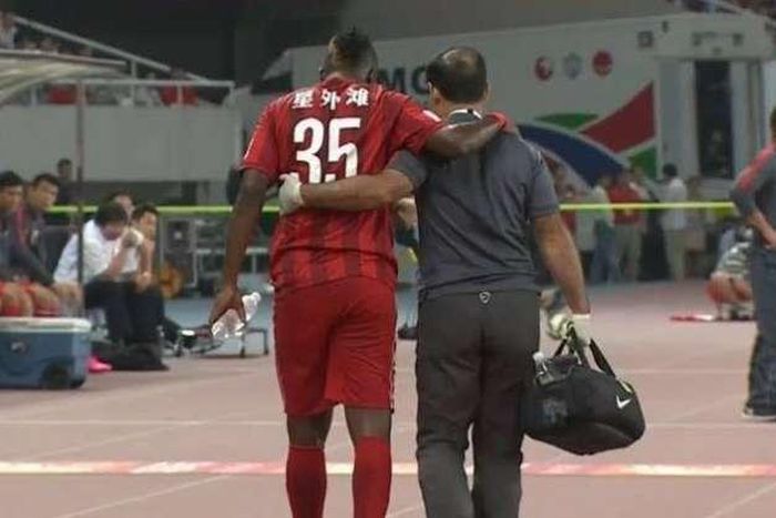 Gyan was hurled off after 18 minutes
