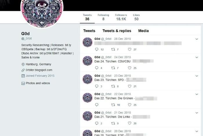 Screenshot taken on January 4, 2019 shows partly blurred tweets by Twitter account @_0rbit