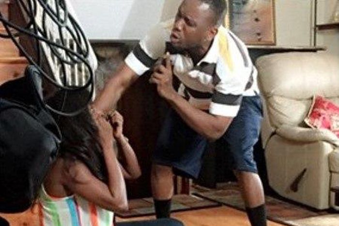 Annie Idibia and Pascal Atuma on the set of a new movie