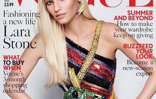 Lara Stone wears Versace for Vogue UK August 2015
