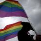 A woman holds rainbow flags for the grand entry at the International Gay Rodeo Association's Rodeo In the Rock in Little Rock, Arkansas, United States April 26, 2015. REUTERS/Lucy Nicholson