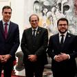 Spanish deputy prime minister Carmen Calvo (L, pictured December 2018 with Prime Minister Pedro Sanchez, 2L) and Catalan vice president Pere Aragones (R) met in Madrid to try to re-build ties broken in an October 2017 secession attempt