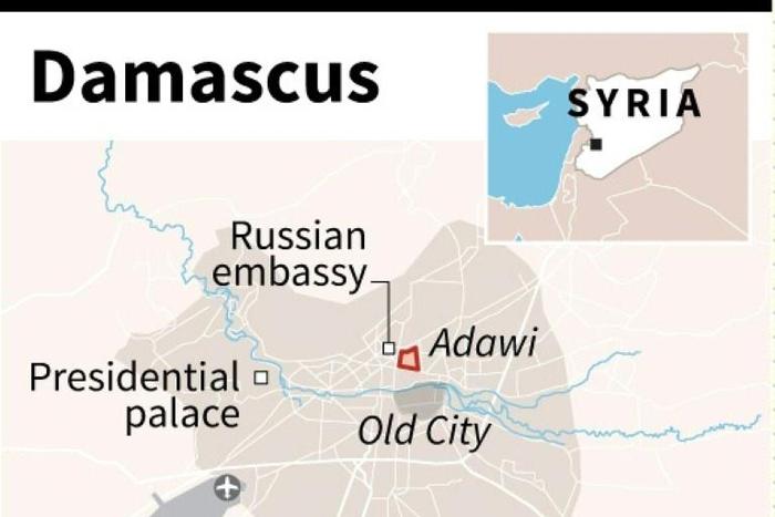 Map locating explosion in Adawi district of Damascus
