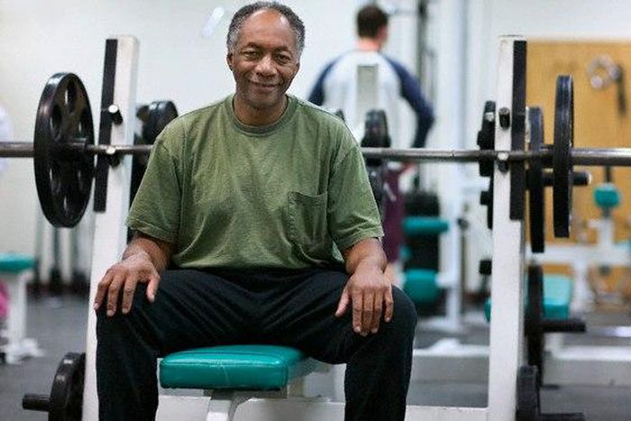 Senior man in exercise room