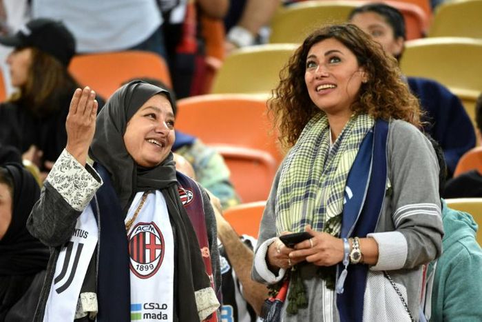 Women fans are pictured in the stands during Wednesday's match