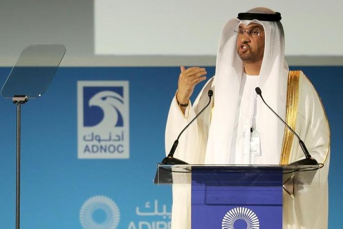 UAE Minister of State and ADNOC Group CEO Sultan Ahmed al-Jaber speaks an energy forum in Abu Dhabi on November 13, 2017