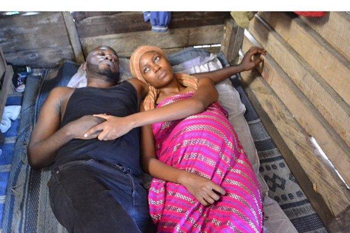 Deyemi Okanlawon and Yvonne Nelson on set