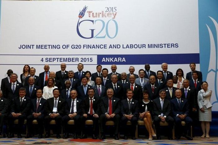Finance and labour ministers gather for a group photo of the G20 Joint Meeting of Finance and Labour Ministers in Ankara, Turkey, September 4, 2015.  REUTERS/Umit Bektas