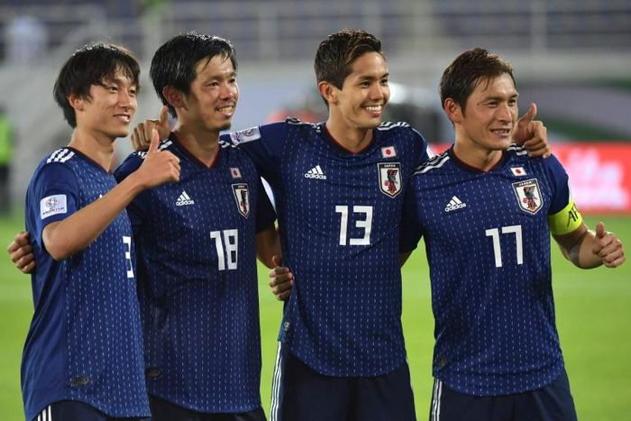Shiotani (second left) scored as Japan saw off Uzbekistan 2-1