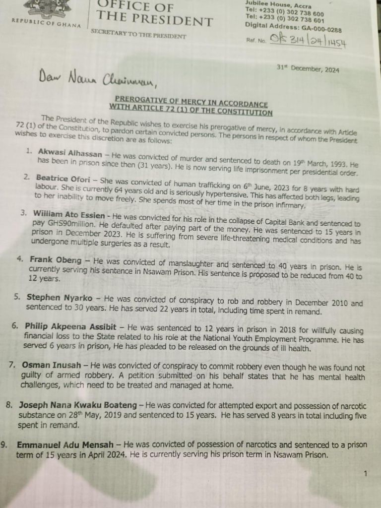 President Akufo-Addo pardons Capital Bank’s Ato Essien and 10 other convicts