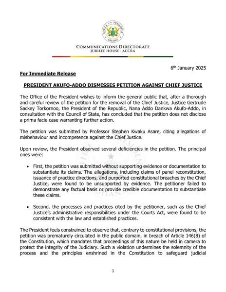 Akufo-Addo rejects Professor Asare’s ‘frivolous’ petition to remove Chief Justice