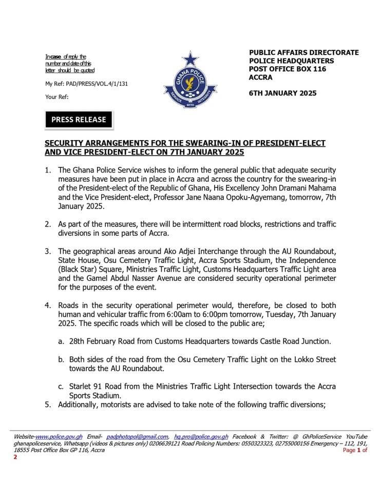 Police release security arrangements for presidential inauguration ceremony