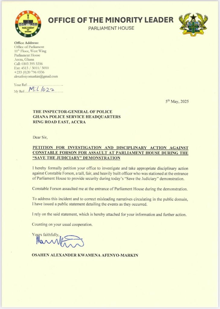 Afenyo-Markin petitions IGP to sanction police officer over alleged assault