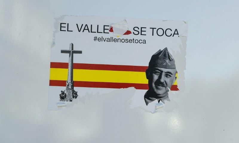 A sticker reads 'Do not touch The Valley' -- a reference to Franco's opulent mausoleum