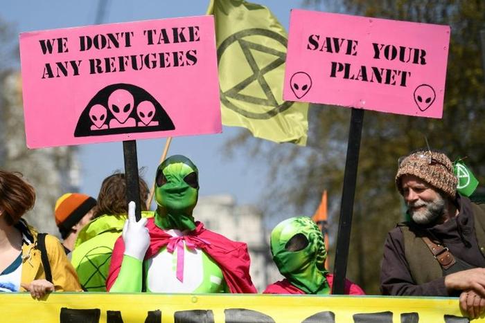 Protesters near London's Marble Arch on Monday