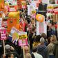 Around 2,500 people gathered under the shadow of Nelson's Column in Trafalgar Square for the "Carnival of Resistance" against the US leader, ahead of his meeting with outgoing British Prime Minister Theresa May at nearby Downing Street.