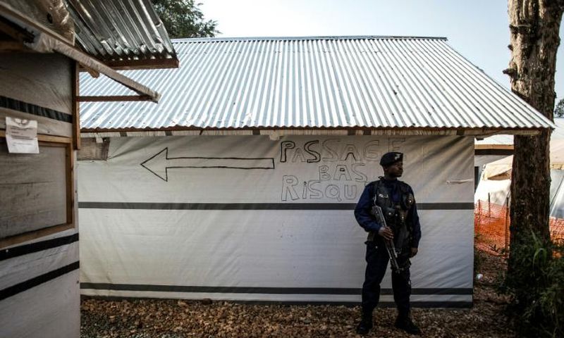 A police officer guarding an Ebola Treatment Centre in Butembo, the epicentre of DR Congo's latest Ebola outbreak