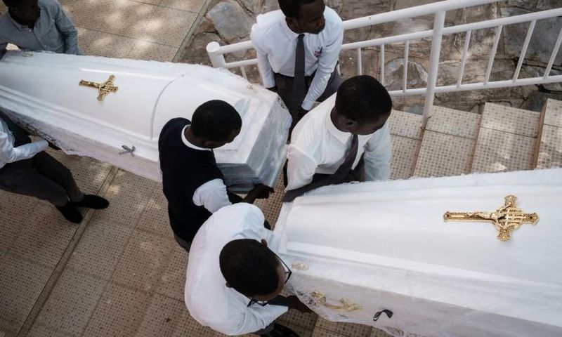 Eighty-one white coffins containing the remains of 84,437 victims of the 1994 mass killings were buried at the Nyanza Genocide Memorial in Kigali