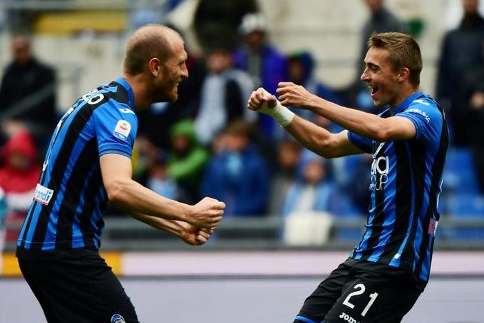 Belgian defender Timothy Castagne (R) scored Atalanta's second goal