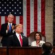 US President Donald Trump delivers the State of the Union address, alongside Vice President Mike Pence and Speaker of the House Nancy Pelosi, at the US Capitol in Washington, DC, on February 5, 2019