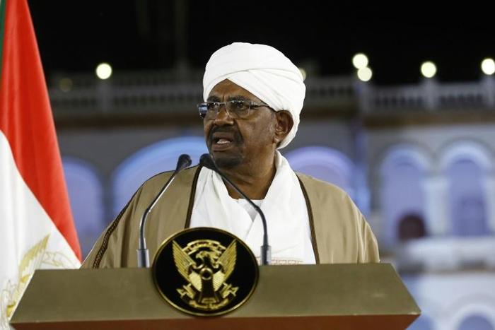Sudanese President Omar al-Bashir declares a nationwide state of emergency in a speech to the nation from outside the presidential palace in Khartoum in a bid to end two months of protests against his three-decade rule