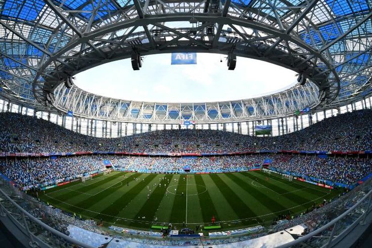 The 45,000-capacity Nizhny Novgorod Stadium, pictured during the World Cup, has attracted big crowds since the tournament