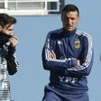 Argentina's forward Lionel Messi and now interim coach Lionel Scaloni