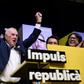 Esquerra Republicana de Catalunya's candidate for Barcelona's mayoralty, Ernest Maragall, celebrates electoral results at the Barcelona Nord bus station in Barcelona on May 26, 2019 after Spain held European, regional and local elections